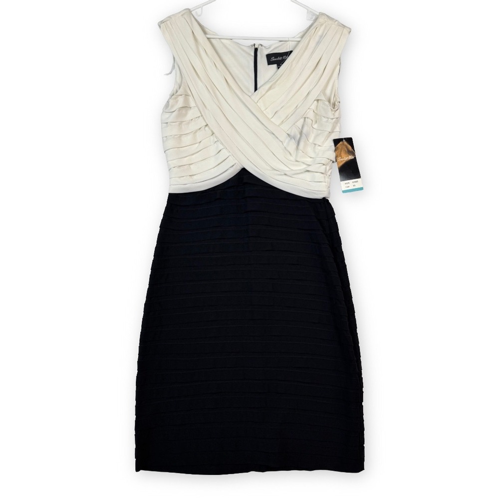 Scarlett Nite Womens Black White Colorblock Pleated Cocktail Dress 41860 Size 10